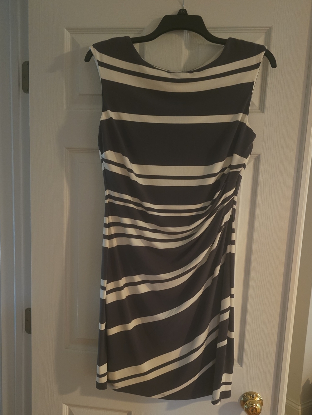 Lauren Ralph Lauren Gray and White Striped Midi Sheath Dress